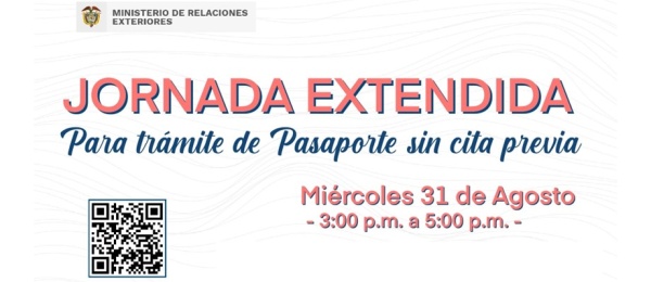 Jornada extendida para atención de pasaportes sin cita el 31 de agosto en la sede del Consulado de Colombia en Washington