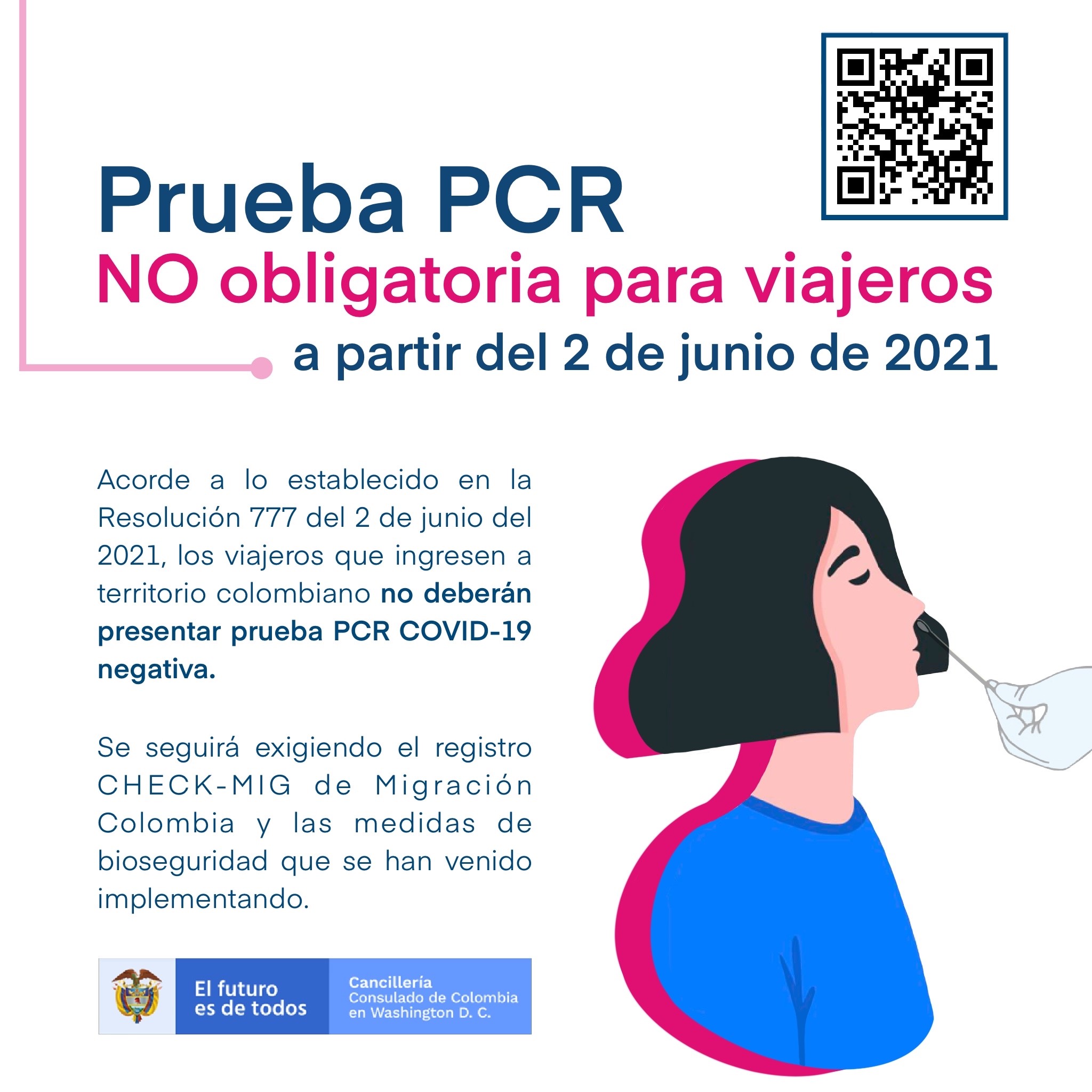 No se exigirá prueba PCR a los viajeros que ingresen a territorio colombiano 