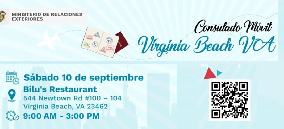 Consulado de Colombia en Washington DC realizará una jornada de Consulado Móvil en Virginia Beach, VA, el 10 de septiembre de 2022