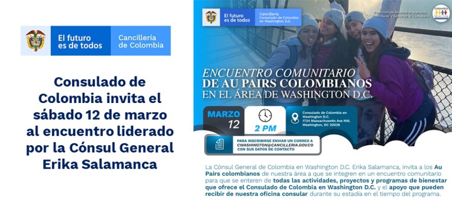Consulado de Colombia invita el sábado 12 de marzo al encuentro liderado por la Cónsul General