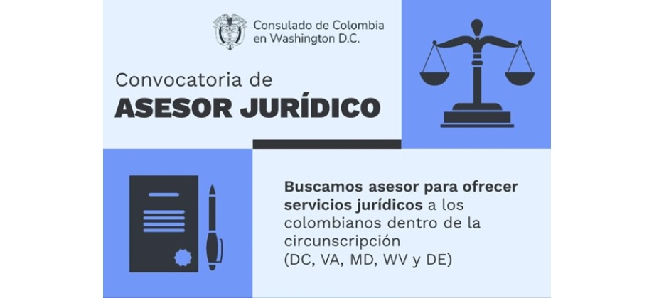 Convocatoria para Asesor Jurídico del Consulado de Colombia en Washington 