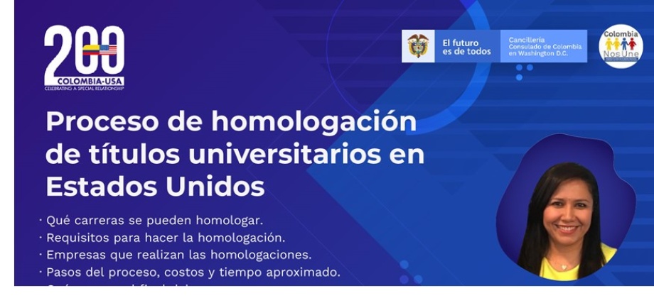 Este 11 de mayo el Webinar sobre Homologación de títulos en Estados Unidos organizado por el Consulado de Colombia en Washington 