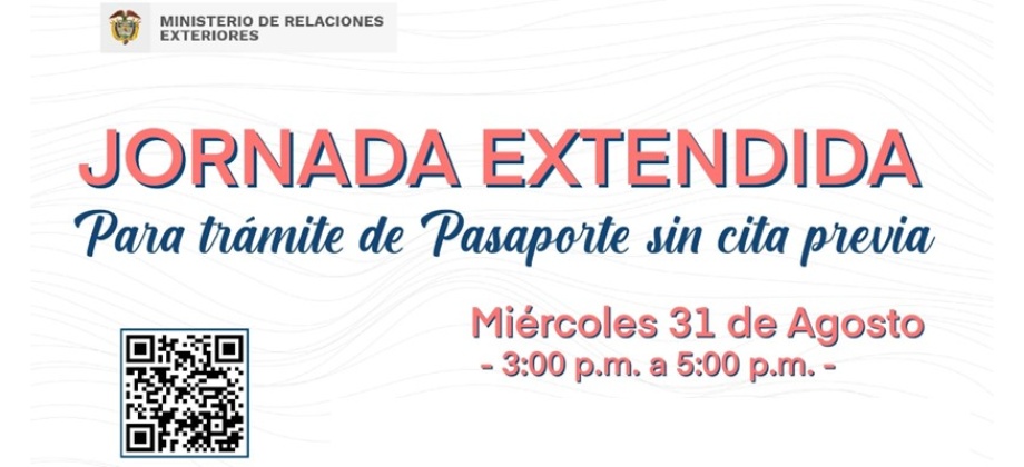 Jornada extendida para atención de pasaportes sin cita el 31 de agosto en la sede del Consulado de Colombia en Washington