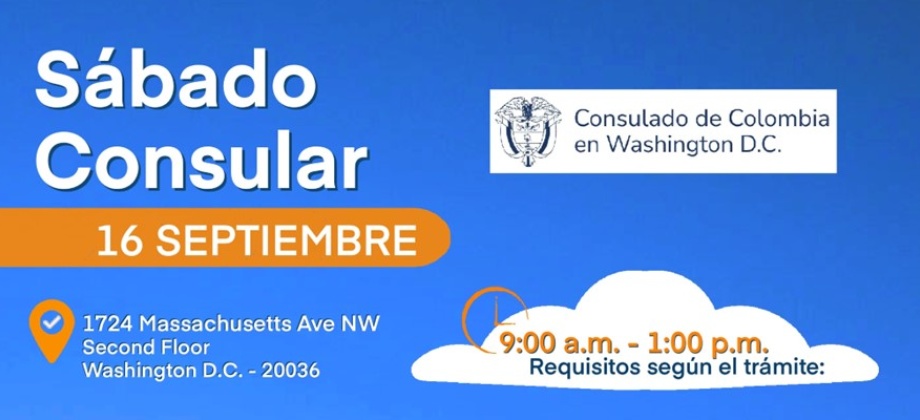 La jornada de Sábado Consular en Washington se realizará el 16 de septiembre 