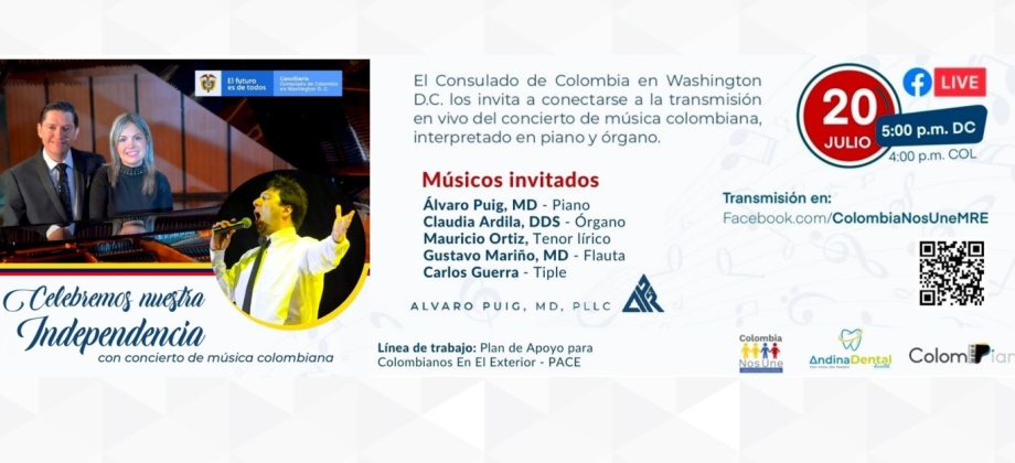 El Consulado General de Colombia en Washington D.C. a celebrar el 20 de julio con el concierto ‘Celebremos nuestra independencia’