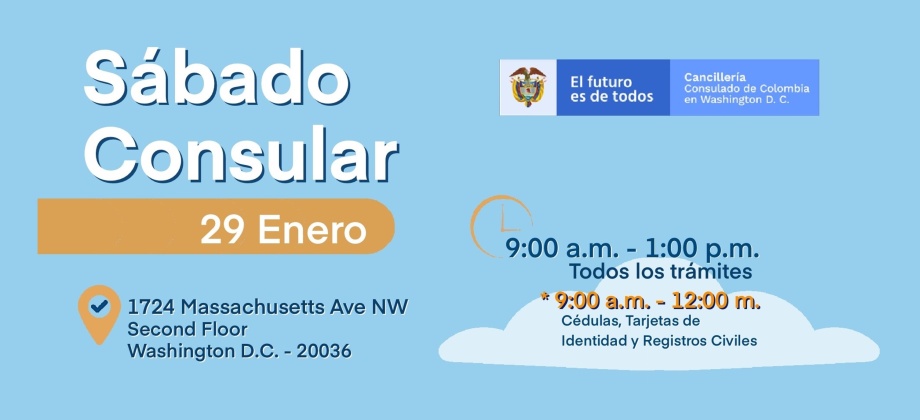 El Consulado de Colombia en Washington realizará una jornada de Sábado consular el próximo 29 de enero de 2022