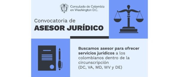 Convocatoria para Asesor Jurídico del Consulado de Colombia en Washington 