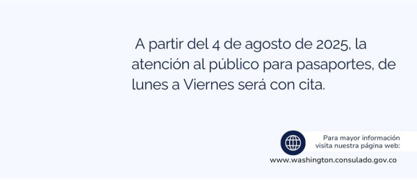 Consulado de Colombia en Washington informa que han culminado las Jornadas Extraordinarias de Pasaporte sin cita