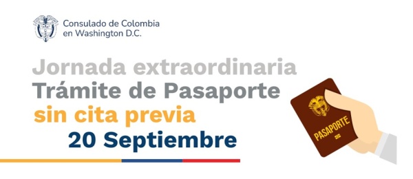 El miércoles 20 de septiembre se realizará Jornada Extraordinaria de Pasaporte en la sede del Consulado de Colombia en Washington
