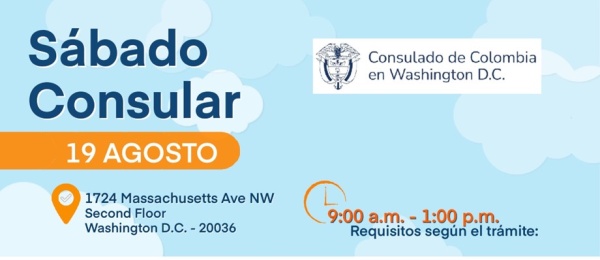 Participa este 19 de agosto de la jornada de Sábado Consular en el Consulado de Colombia en Washington