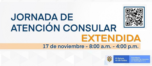 Jornada extendida de atención Consular el miércoles 17 de noviembre en la sede del Consulado de Colombia en Washington