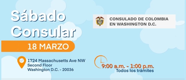 El Consulado de Colombia en Washington realizará jornada de Sábado Consular el 18 de marzo de 2023
